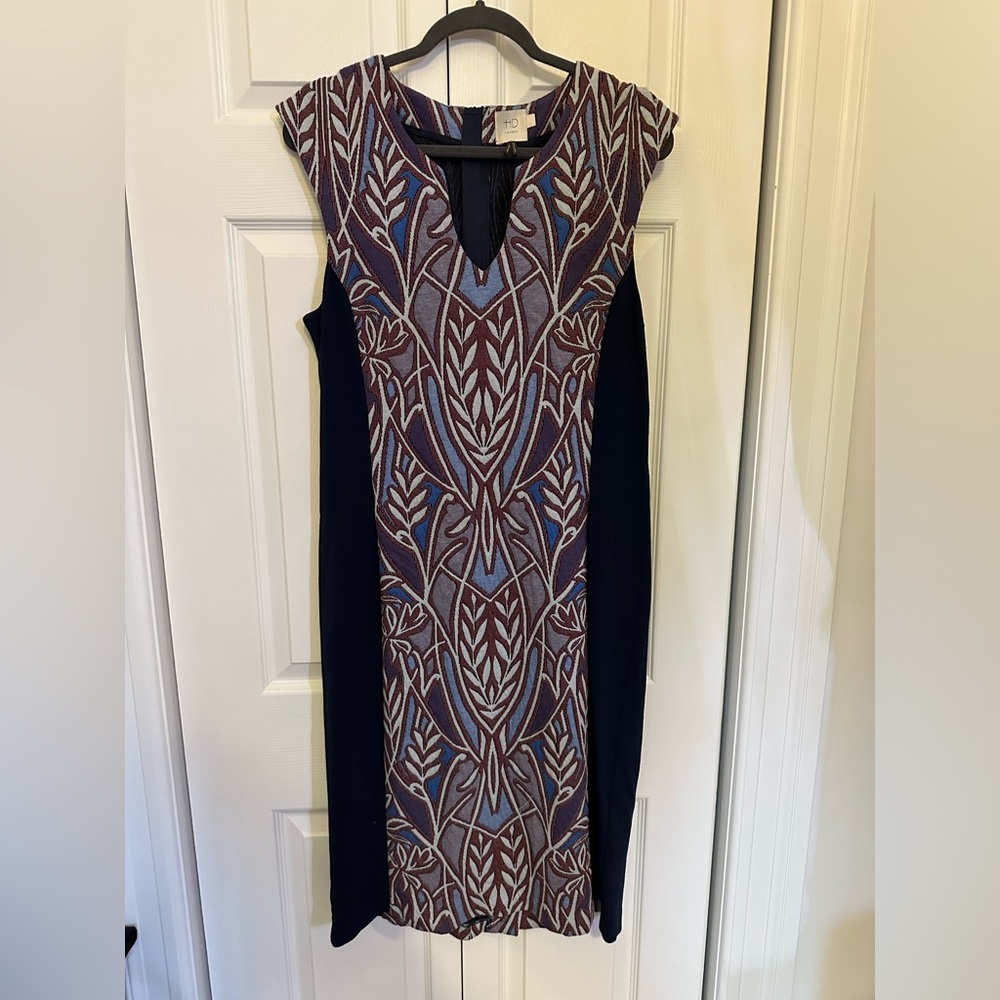 Blue patterned shift dress; size L (Anthropologie)
